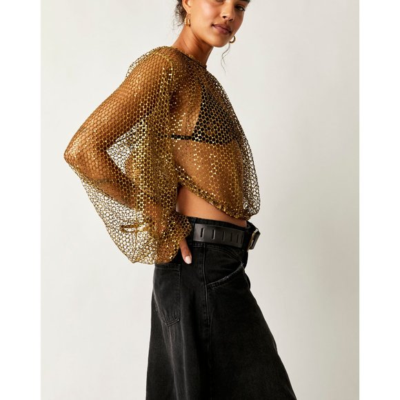 Free People Gold Sheer Blouse - Picture 7 of 10